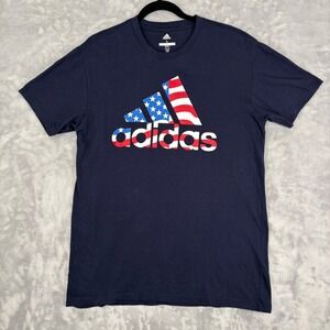 Adidas Golf Men Large Navy Blue American Flag Graphic T-Shirt USA Logo Patriotic
